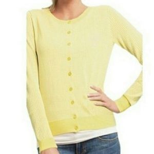 CAbi Daffodil Yellow Perforated Cotton Cardigan